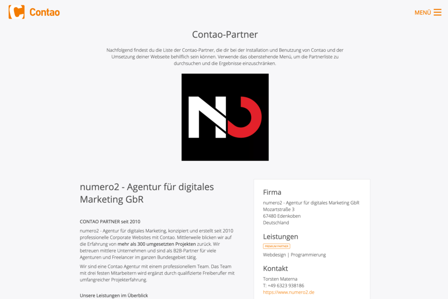 numero2 ist offizieller Contao Premiumpartner für Webdesign und Programmierung