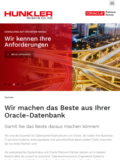 Tablet-Darstellung „HUNKLER GmbH - Oracle-Systemhaus und ältester Oracle-Partner in Deutschland” von numero2