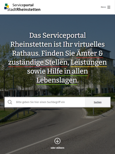 Tablet-Darstellung „Serviceportal Stadt Rheinstetten” von numero2