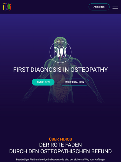 Tablet-Darstellung „FIDIOS - Befundsystem für Osteopathen und Physio­therapeu­ten” von numero2