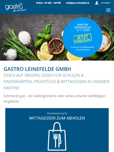 Tablet-Darstellung „Gastro Leinefelde GmbH - Essen auf Rädern” von numero2