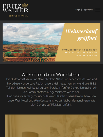 Tablet-Darstellung „WeinGut Fritz Walter” von numero2