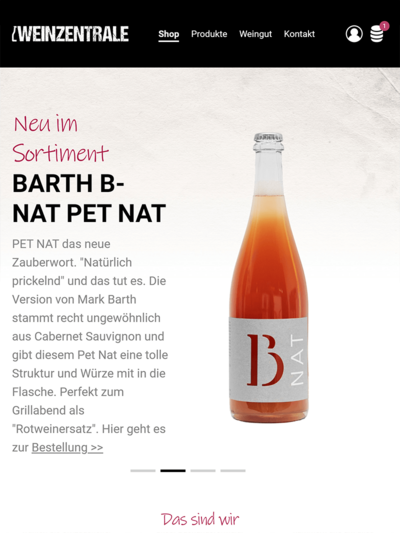 Tablet-Darstellung „Weinzentrale Shop” von numero2