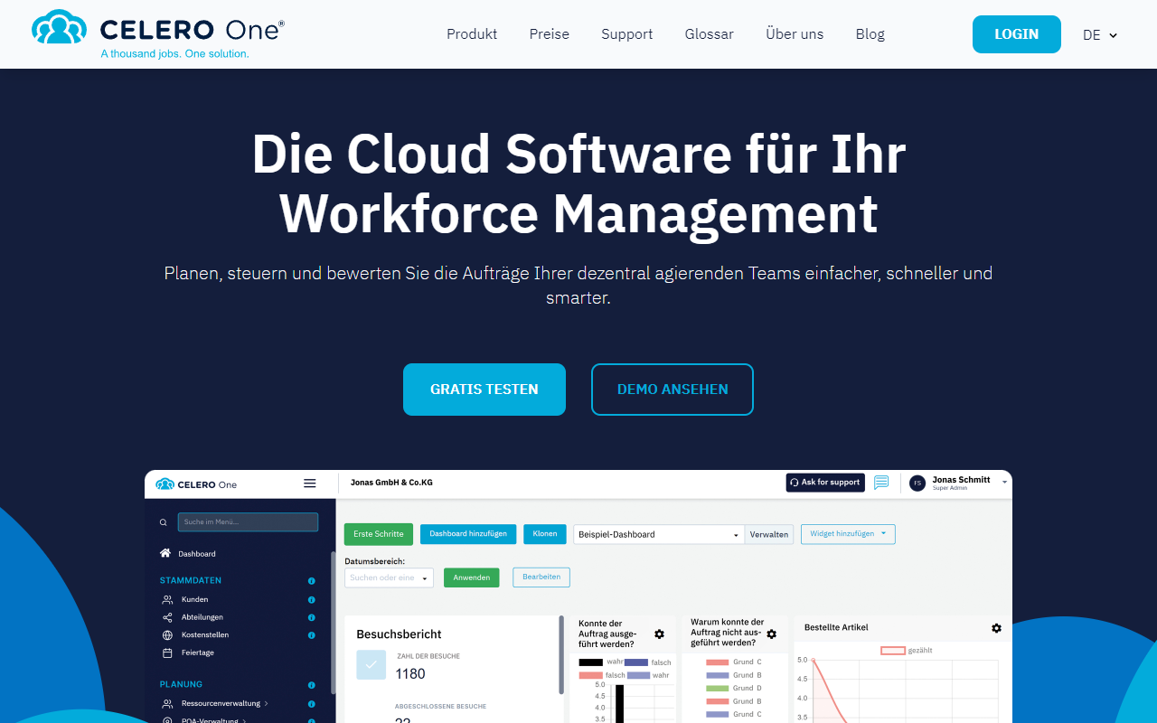 Desktopansicht „CELERO One Cloudsoftware” von numero2