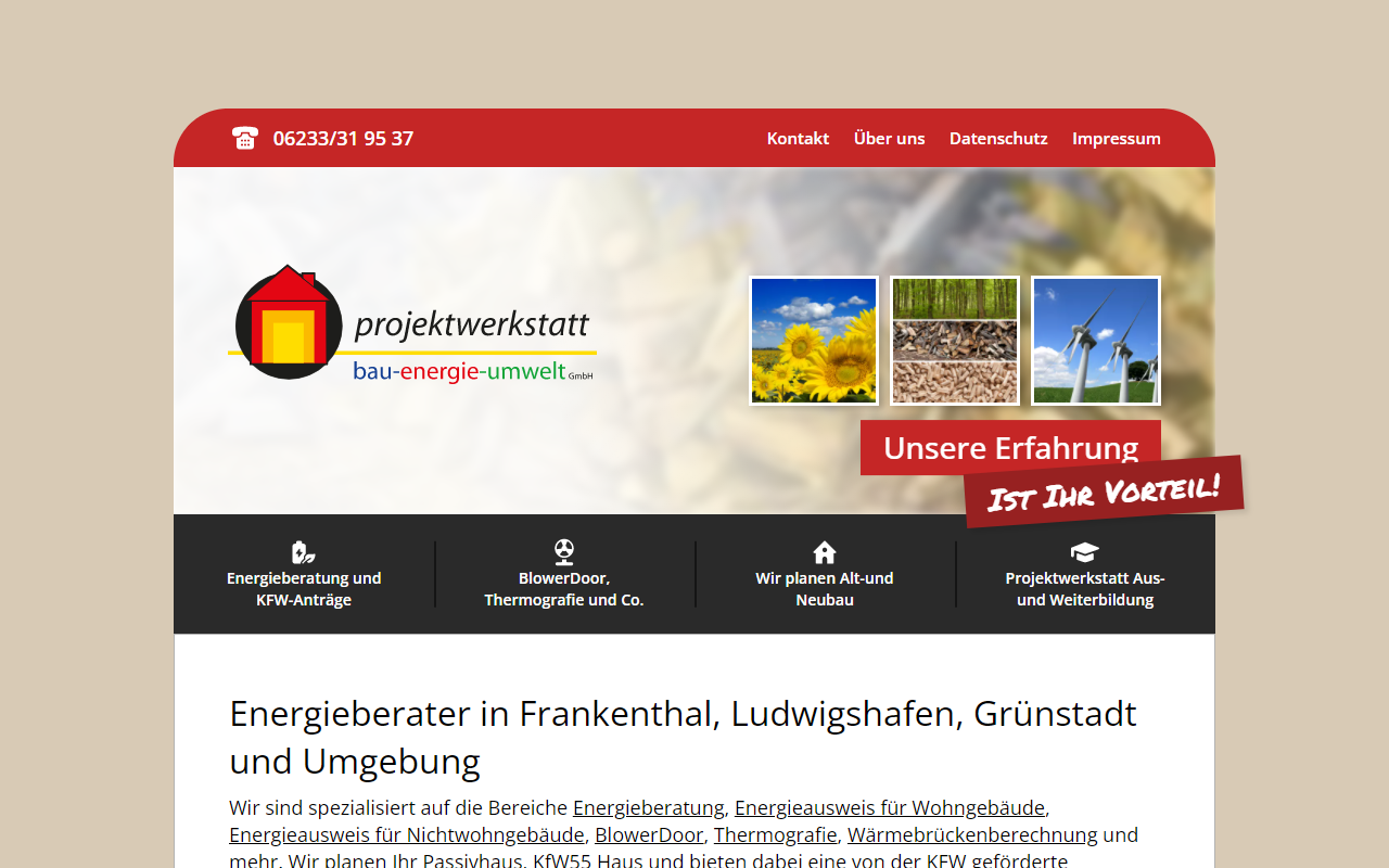 Desktopansicht „Projektwerkstatt Bau Energie Umwelt” von numero2