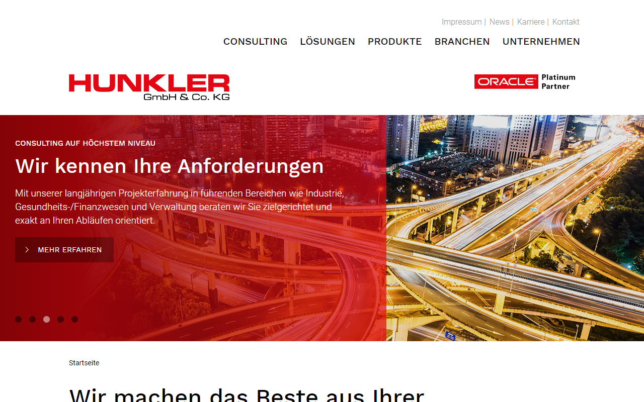 Desktopansicht „HUNKLER GmbH - Oracle-Systemhaus und ältester Oracle-Partner in Deutschland” von numero2