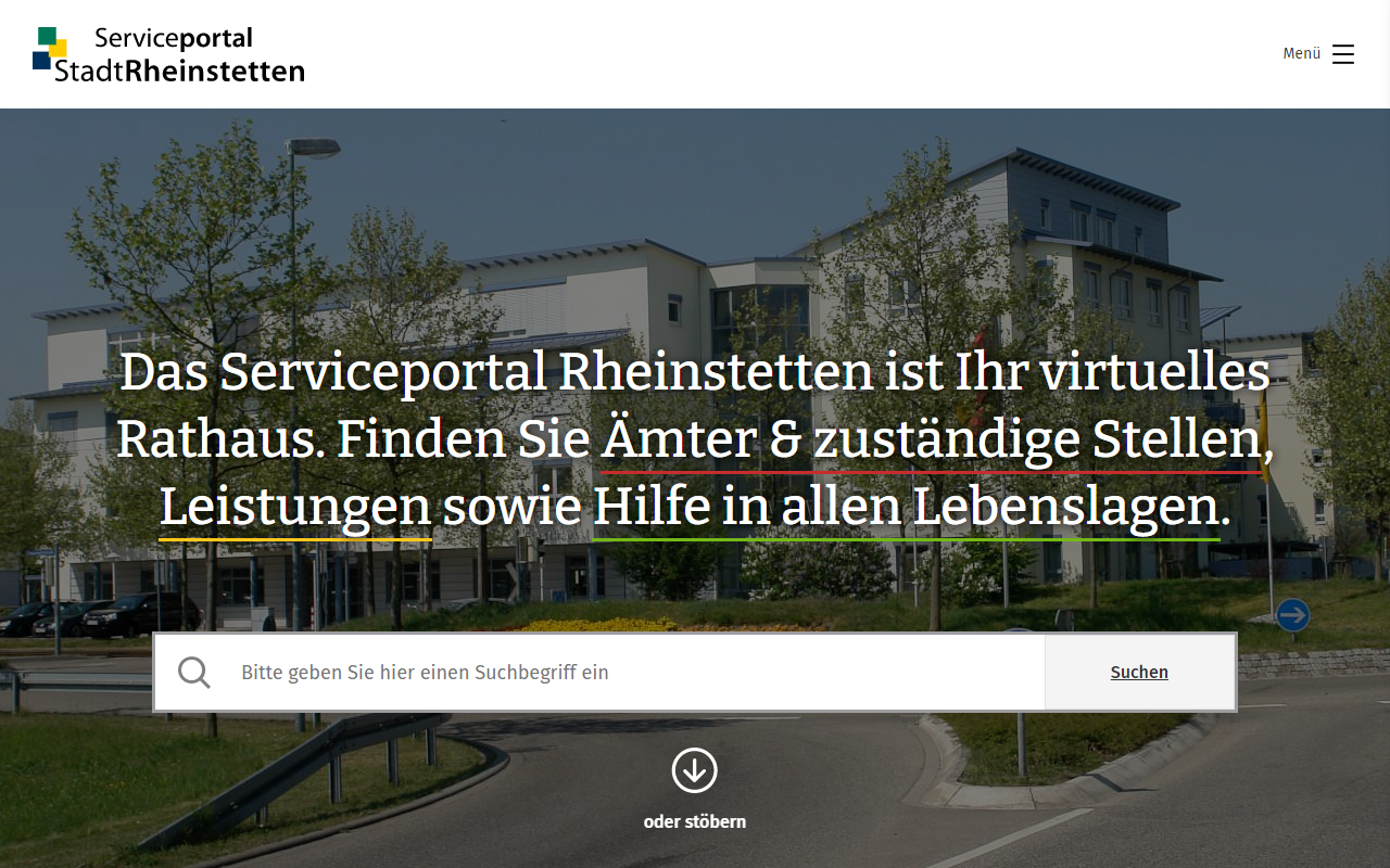 Desktopansicht „Serviceportal Stadt Rheinstetten” von numero2